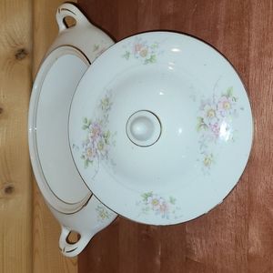RARE Antique Hopewell China of VA Soup Tureen or Casserole Pink White Floral VTG